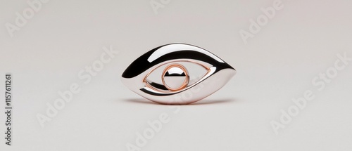 A shiny gold and silver eye shaped pendant with a small ball inside photo