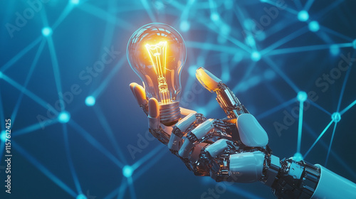Wallpaper Mural Robot Hand Holding Glowing Light Bulb Symbolizing Innovation Technology and Future Ideas on Blue Background Torontodigital.ca