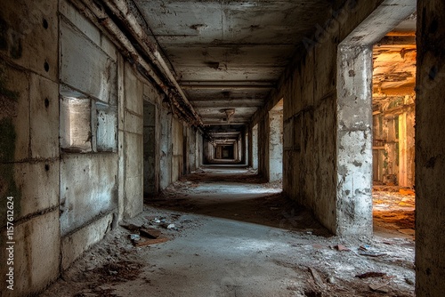 Desolate corridors reveal the haunting beauty of abandoned architecture at dusk