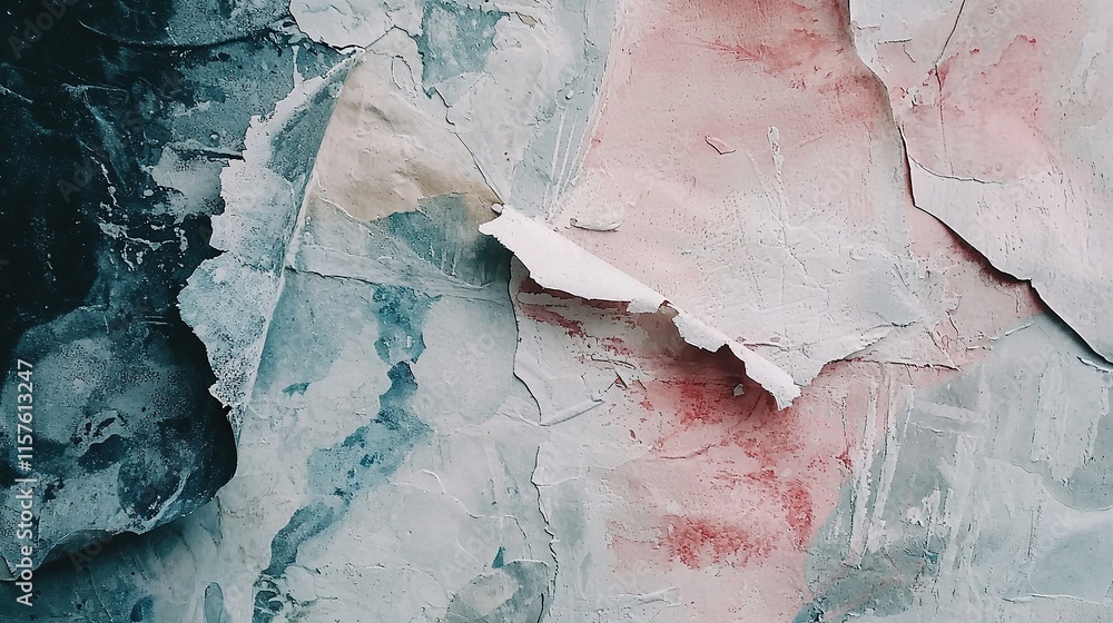 Fototapeta premium Layers of textured paper in soft pastel colors on a wall backdrop