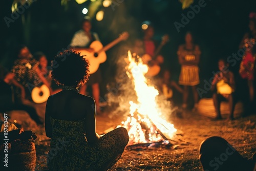 Wallpaper Mural Gathering around warm fire, music fills air, creating joyful con Torontodigital.ca