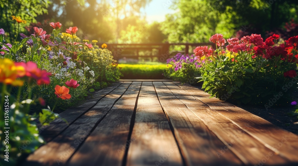 Vibrant Garden Path in Spring Sunlight Vibrant Garden Path in Spring Sunlight