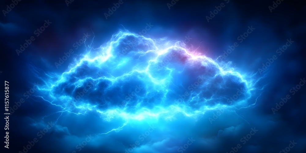 A dramatic cloud illuminated by bright blue lightning against a dark backdrop, creating an electric and mystical atmosphere. Concept Dramatic Cloud Formation, Blue Lightning Effects A dramatic cloud illuminated by bright blue lightning against a dark backdrop, creating an electric and mystical atmosphere. Concept Dramatic Cloud Formation, Blue Lightning Effects