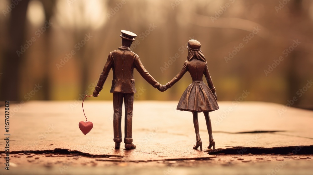 Metal Figurine Couple Holding Hands with Heart Metal Figurine Couple Holding Hands with Heart