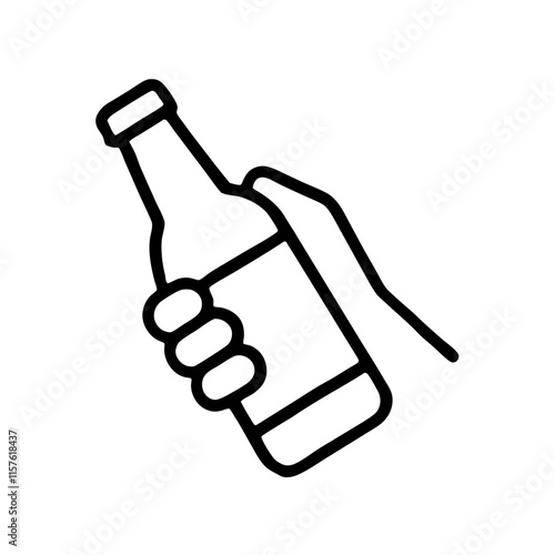 Hand holding a bottle icon in black and white
