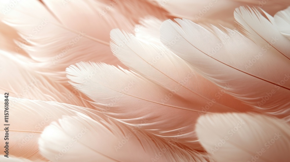 A close-up of soft, delicate pink feathers layered together. A close-up of soft, delicate pink feathers layered together.