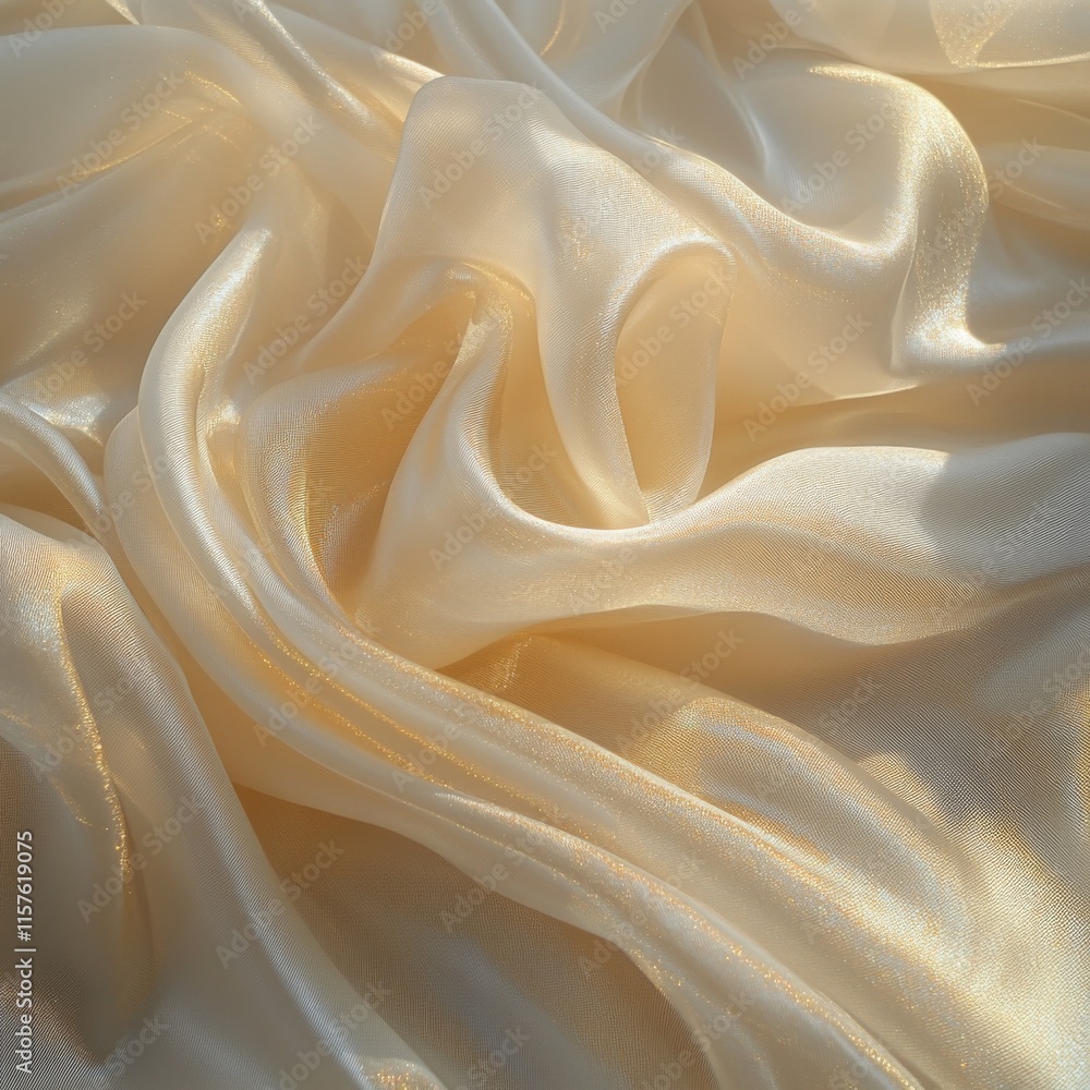 Fototapeta premium An artistic still life of translucent ivory fabrics intertwined with metallic objects, realistic focus and soft bokeh effects