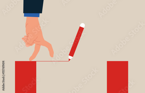 Hand walking on rope. Business deal, agreement, contract, executive handshaking. Flat vector illustration