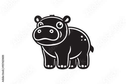 simple black an white cute baby hippo animal vector silhouette isolated on a white background photo