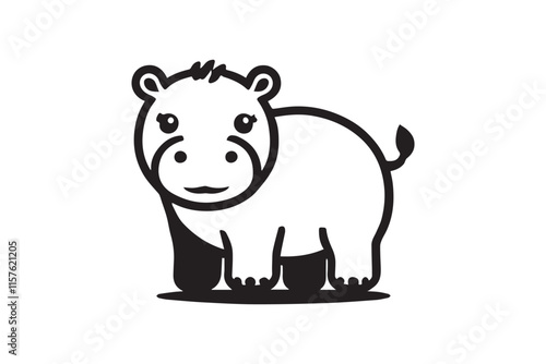 simple black an white cute baby hippo animal vector silhouette isolated on a white background photo