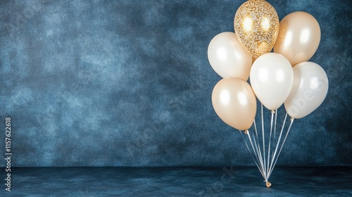 Celebrate in style with a minimalistic birthday card banner adorned with white, beige, and glittering gold balloons