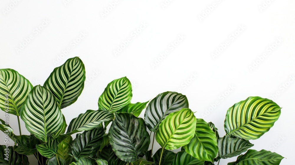 Obraz premium Lush Tropical Calathea Plant Leaves White Background