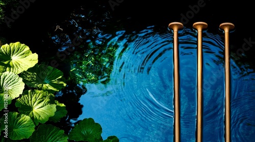 Walking Sticks by Serene Water Surface photo