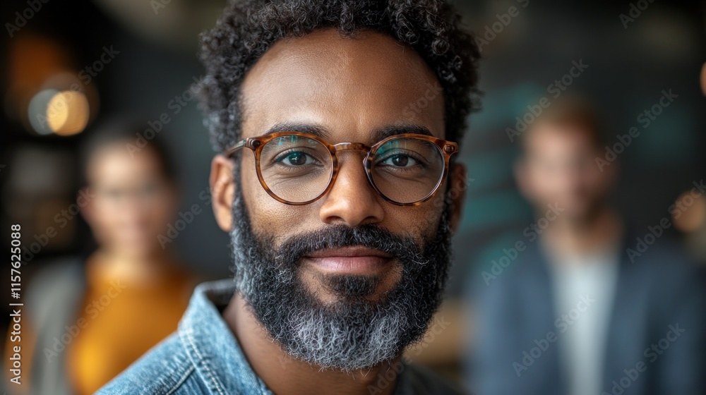 A close-up portrait of a man with glasses and a beard, smiling confidently. A close-up portrait of a man with glasses and a beard, smiling confidently.