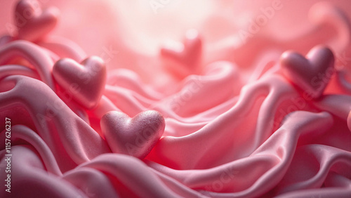 Romantic Valentine's Day Abstract: Pink Gradient with Satin Hearts for Greeting Cards and Love-Themed Marketing photo