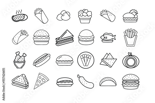 A Bundle of Food line art black Vector illustration
