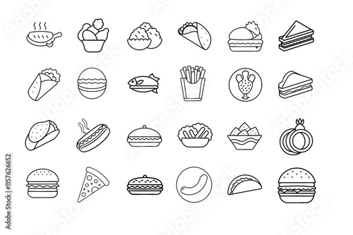 A Bundle of Food line art black Vector illustration
