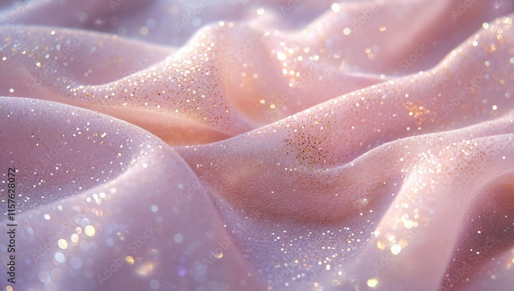 Pink glitter fabric with soft folds and bokeh lights. Pink glitter fabric with soft folds and bokeh lights.
