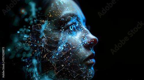 download stock photo of ai android with neural network brain and cyber mind face reflecting on black background representing artificial intelligence and future concepts


