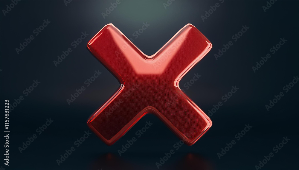 Shiny red cross mark isolated on dark backdrop. Disapproval, error, mistake or cancellation concept Shiny red cross mark isolated on dark backdrop. Disapproval, error, mistake or cancellation concept