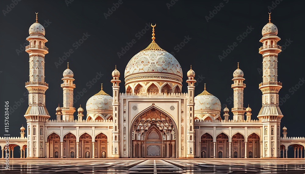Obraz premium A vision of Islamic architecture, the mosque stands as a testament to faith and artistry, its silhouette etched against the twilight sky.