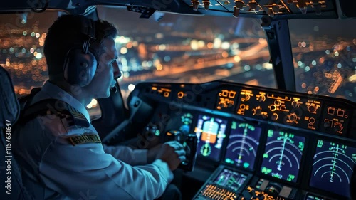 pilot in the cockpit of modern airplane