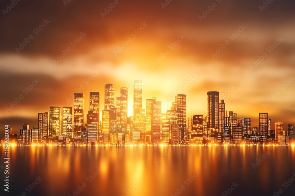Fototapeta premium Conceptual Metropolis of Business Documents and Financial Data Illuminated by Golden Light