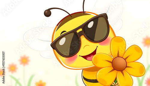 Cool Bee with Sunglasses and Flower