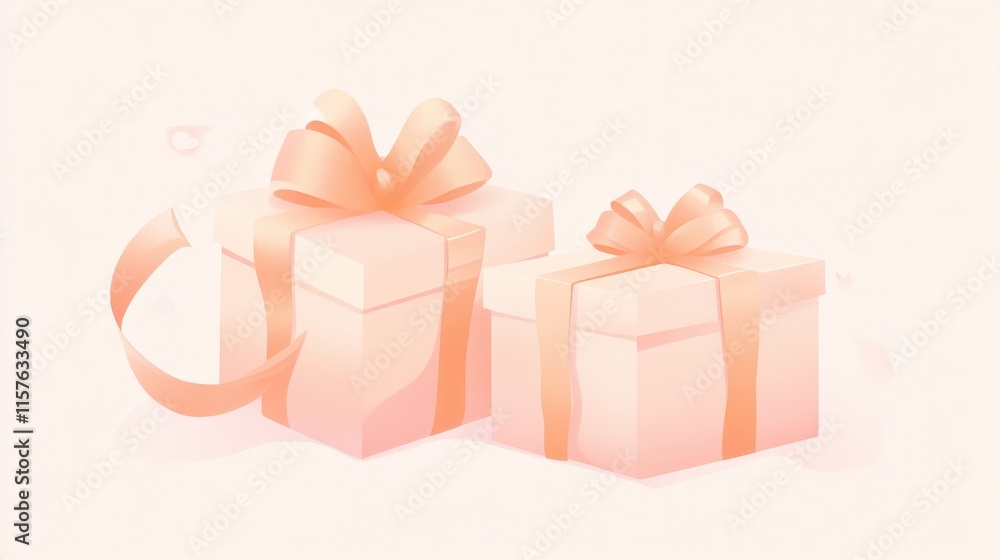 Obraz premium Delicate and Elegant Gift Boxes with Soft Pink Ribbons on a Subtle Blurred Background for Celebratory Occasions and Special Events