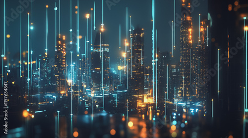 Wallpaper Mural Smart digital Innovation city with connection network reciprocity over the cityscape. of future smart wireless digital city and social media networking systems that connects people with in city Torontodigital.ca