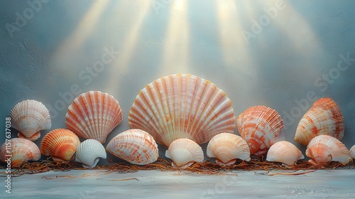 Sunlit seashell collection: serene coastal décor inspiration with oceanic charm photo