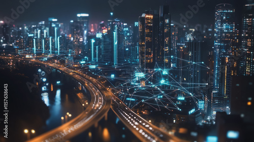 Wallpaper Mural Smart digital Innovation city with connection network reciprocity over the cityscape. of future smart wireless digital city and social media networking systems that connects people with in city Torontodigital.ca