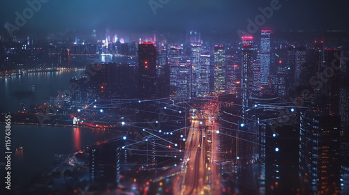 Wallpaper Mural Smart digital Innovation city with connection network reciprocity over the cityscape. of future smart wireless digital city and social media networking systems that connects people with in city Torontodigital.ca