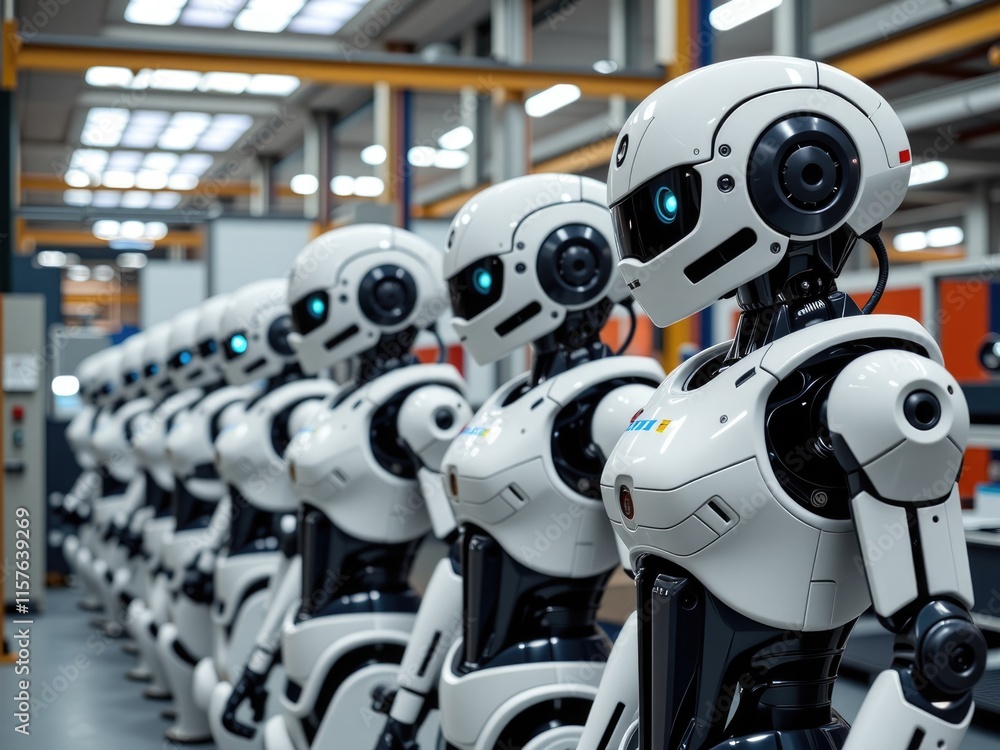 Futuristic Robots in Factory AI Automation Manufacturing Technology Industry 4 0 Futuristic Robots in Factory AI Automation Manufacturing Technology Industry 4 0