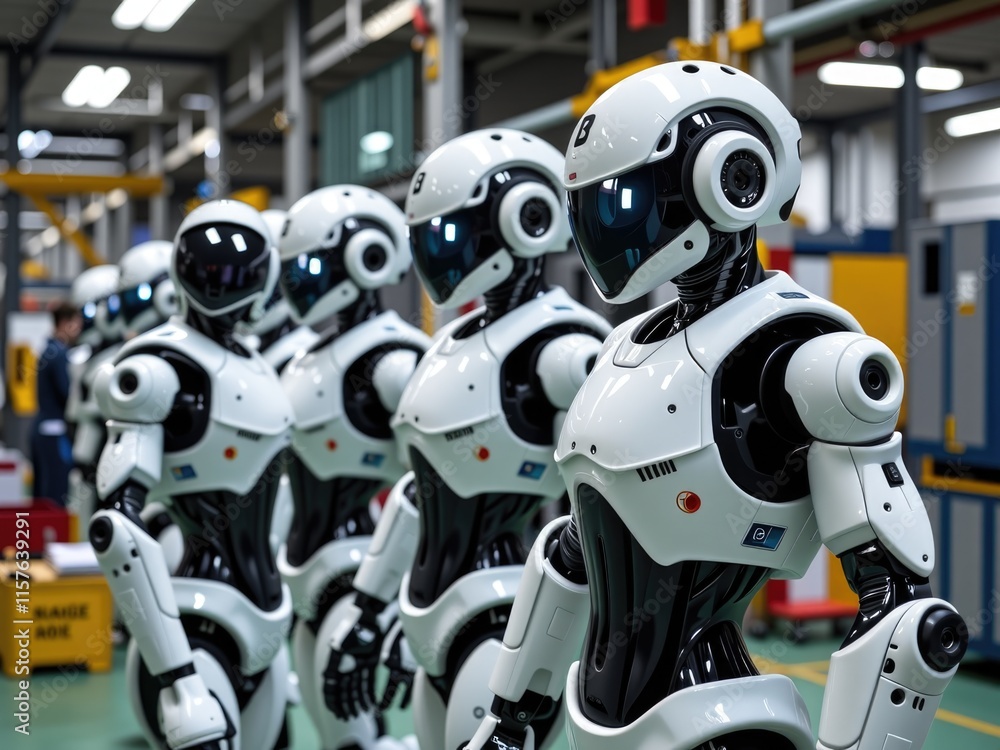 Futuristic Robots in Factory AI Automation Technology Industry 4 0 Futuristic Robots in Factory AI Automation Technology Industry 4 0