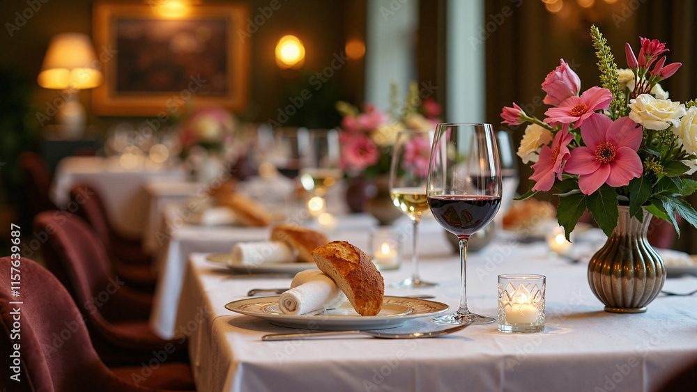 Exquisite Fine Dining Setting: Elegant Table for Upscale Restaurant Promotion, Gourmet Food Blogs, Luxury Events Exquisite Fine Dining Setting: Elegant Table for Upscale Restaurant Promotion, Gourmet Food Blogs, Luxury Events