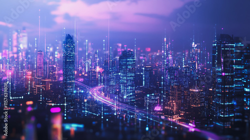 Wallpaper Mural Smart digital Innovation city with connection network reciprocity over the cityscape. of future smart wireless digital city and social media networking systems that connects people with in city Torontodigital.ca