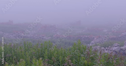 Heavy mist shrouds the Camlihemsin mountain slopes and spruce trees in Turkey’s Black Sea region. 4K UHD.