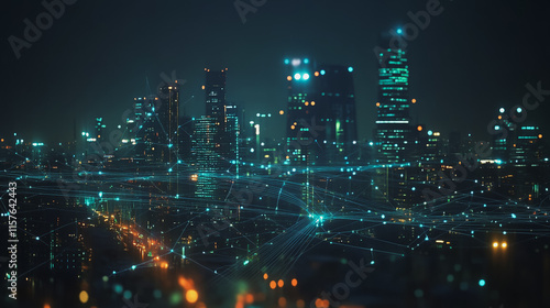 Wallpaper Mural Smart digital Innovation city with connection network reciprocity over the cityscape. of future smart wireless digital city and social media networking systems that connects people with in city Torontodigital.ca