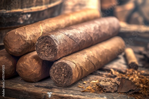 Luxury Tobacco: A Collection of Fine Cigars on an Old Wooden Table photo