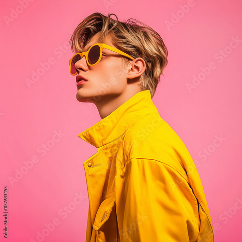 Male model in yellow jacket