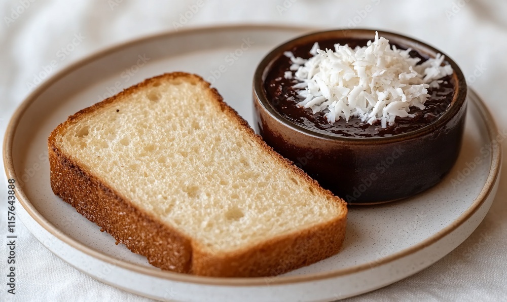 Toasted bread slice with chocolate coconut spread. Toasted bread slice with chocolate coconut spread.