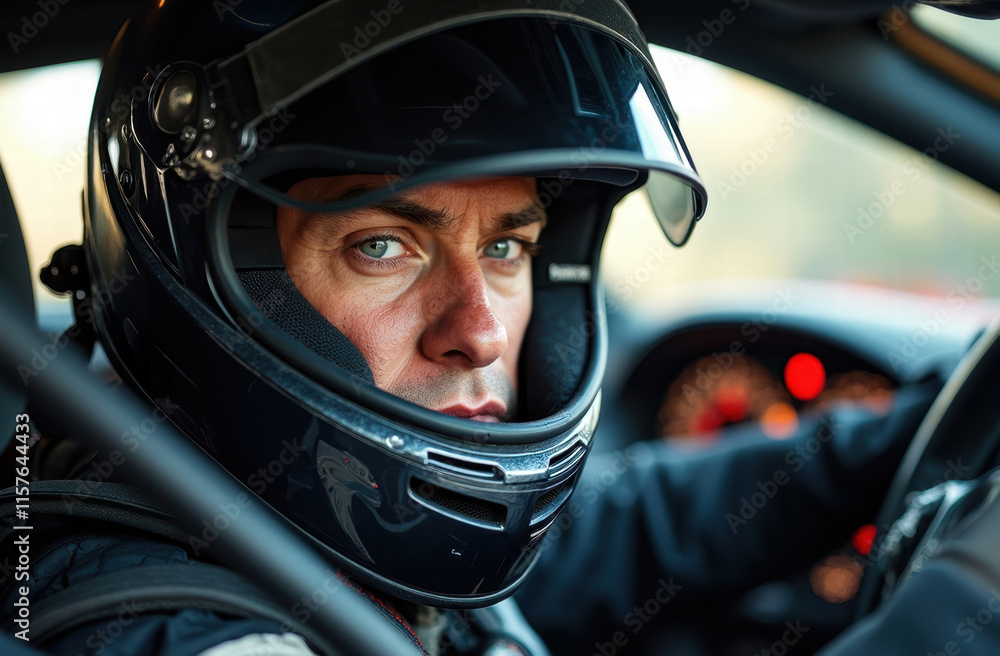 A portrait of a rally car race driver inside the cockpit of his rally car during an intense race
A portrait of a rally car race driver inside the cockpit of his rally car during an intense race