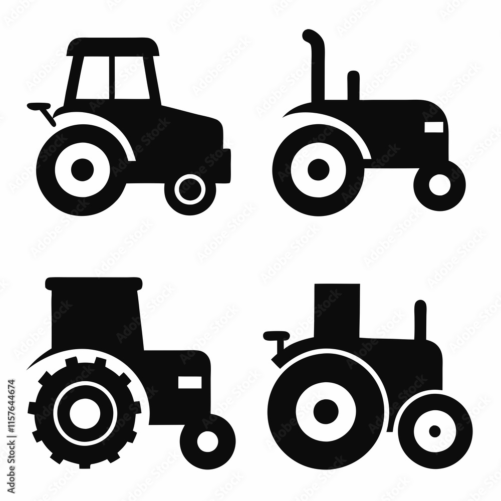 Four Tractor Silhouettes for Design Projects Four Tractor Silhouettes for Design Projects