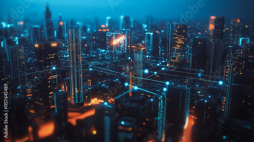 Wallpaper Mural Smart digital Innovation city with connection network reciprocity over the cityscape. of future smart wireless digital city and social media networking systems that connects people with in city Torontodigital.ca