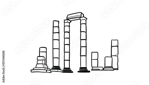 Amman Jordan Citadel Landmark line art Vector illustration