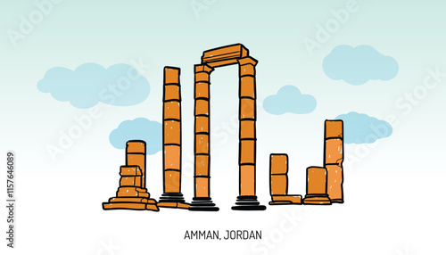 Amman Jordan Citadel Landmark Vector illustration