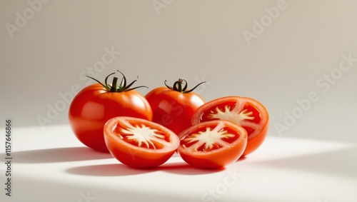 Vibrant Red Tomato Slices and Whole Tomatoes