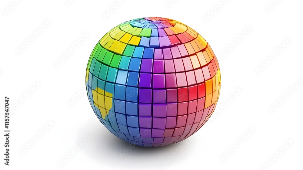 Colorful 3D Modern Globe with Cartographic Elements on White Background