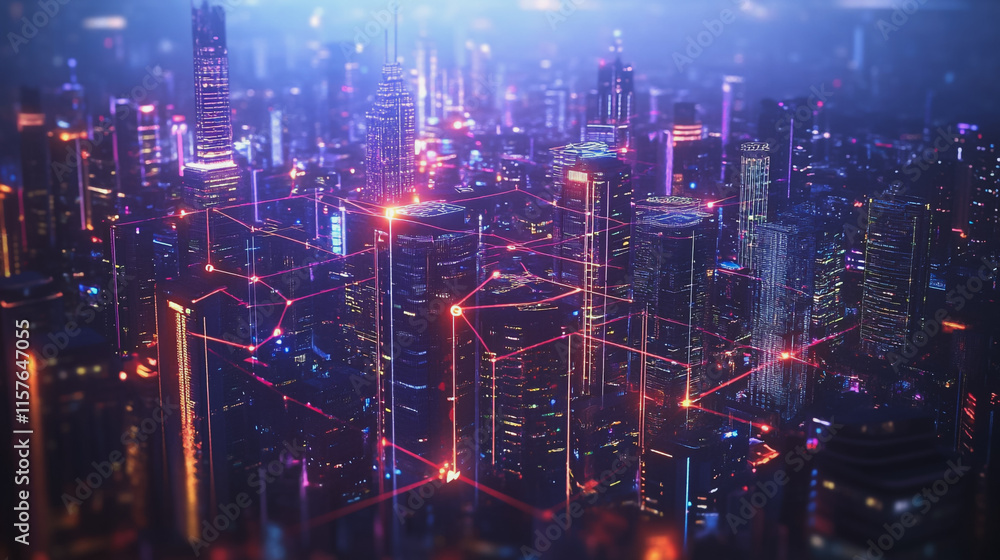 Smart digital Innovation city with connection network reciprocity over the cityscape. of future smart wireless digital city and social media networking systems that connects people with in city Smart digital Innovation city with connection network reciprocity over the cityscape. of future smart wireless digital city and social media networking systems that connects people with in city